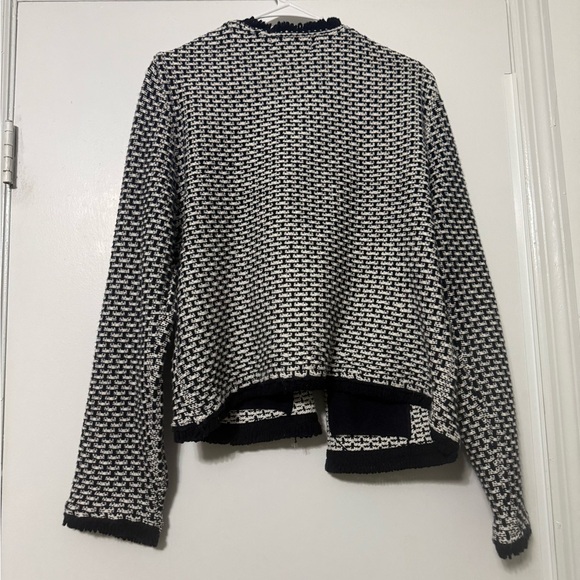 Tahari Navy Blue + White Cardigan - Picture 2 of 5